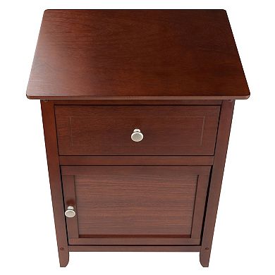 25" Walnut Wood Accent Table with Pull-Out Drawer and Door Cabinet