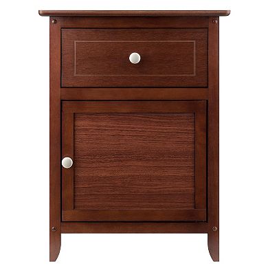 25" Walnut Wood Accent Table with Pull-Out Drawer and Door Cabinet