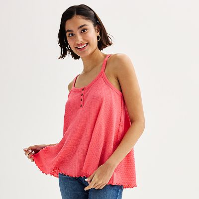 Juniors SO Flowy Henley Swing Tank Top