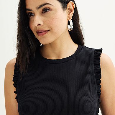 Women's Nine West Ribbed Ruffle Sleeve Tank Top