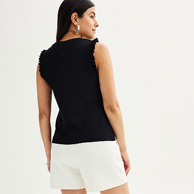 Women's Nine West Ribbed Ruffle Sleeve Tank Top