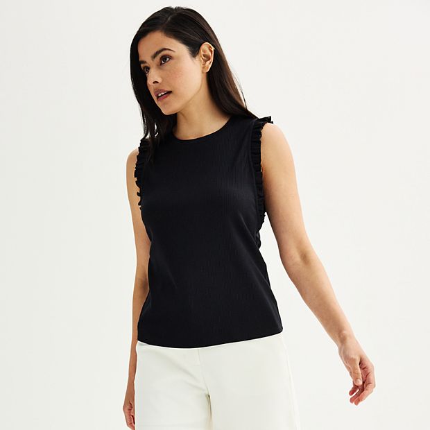 Women's Nine West Ribbed Ruffle Sleeve Tank Top