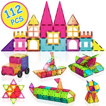 Contixo St4 -Kids Toy Magnet Tiles -112 pc 3d Building Blocks Stem Construction