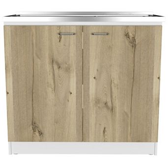 Oklahoma Utility Sink, Double Door Cabinet, Stainless Steel Countertop
