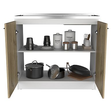 Oklahoma Utility Sink, Double Door Cabinet, Stainless Steel Countertop