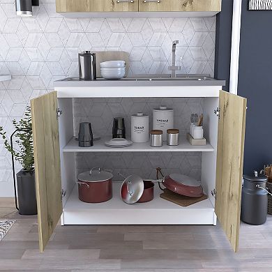 Oklahoma Utility Sink, Double Door Cabinet, Stainless Steel Countertop