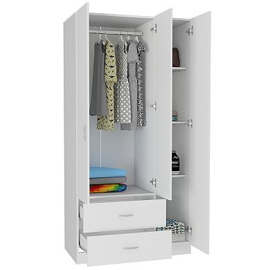 Eureka Three Door Armoire, Two Drawers, Rod