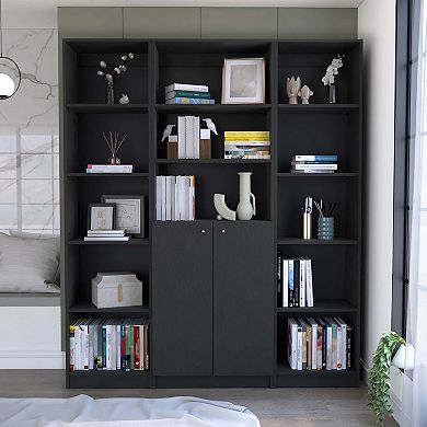 Tatum 3 Piece Living Room Set With 3 Bookcases, Black