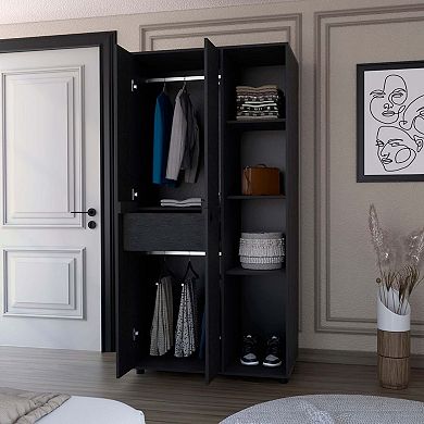 Bethel Armoire Closet With 1-drawer, Storage Cabinets And Hanging Rods