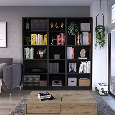 Holdbrook 3 Piece Living Room Set With 3 Bookcases, Black