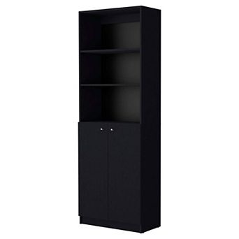 Sutton 2-door Bookcase, Storage With Multi-level Shelves And Double Door Design