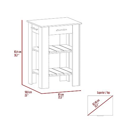 Brooklyn 23 Kitchen Island, Two Shelves, One Drawer