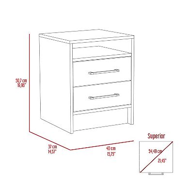 Philadelphia Nightstand, Two Drawers, Concealed Shelf