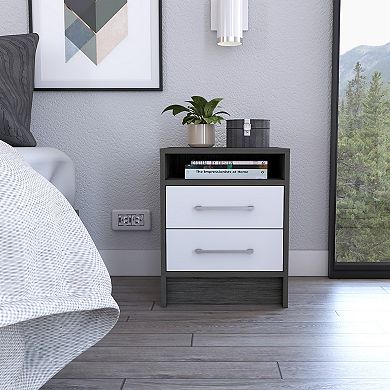 Philadelphia Nightstand, Two Drawers, Concealed Shelf