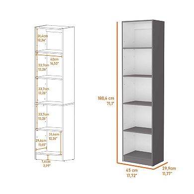 Sutton Slim Bookcase With Modern 5-shelf Design