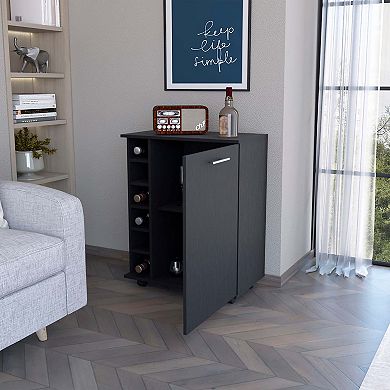 Rawlins Bar Cart With 6-bottle Rack, Storage Cabine And Mobile Caster Wheels