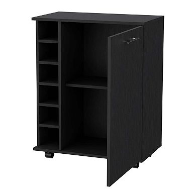 Rawlins Bar Cart With 6-bottle Rack, Storage Cabine And Mobile Caster Wheels