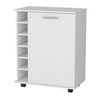 Rawlins Bar Cart With 6-bottle Rack, Storage Cabine And Mobile Caster Wheels