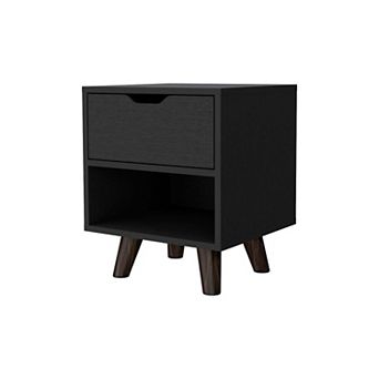 Carthage Nightstand With 1-drawer, 1-open Storage Shelf And Wooden Legs