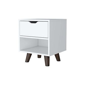 Carthage Nightstand With 1-drawer, 1-open Storage Shelf And Wooden Legs