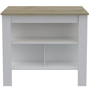 Brooklyn Antibacterial Surface Kitchen Island, Three Concealed Shelves