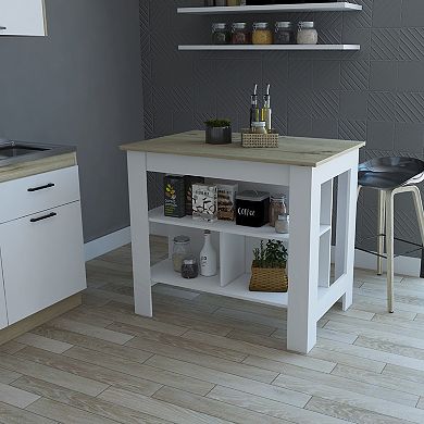 Brooklyn Antibacterial Surface Kitchen Island, Three Concealed Shelves