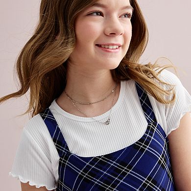 Girls 7-16 Knit Works 3-Piece Power Mesh Slip Dress, Short Sleeve T-Shirt & Necklace Set