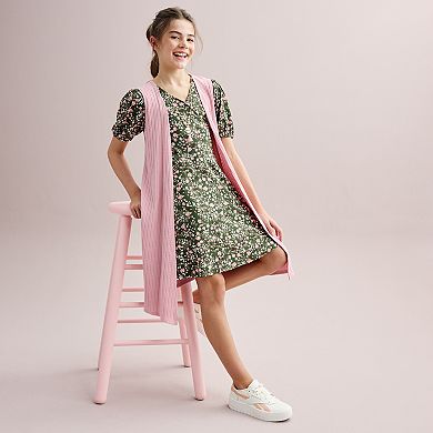 Girls 7-16 Knit Works 2-pc. Wrap Front Dress & Vest Set with Necklace