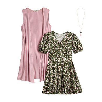 Girls 7-16 Knit Works 2-pc. Wrap Front Dress & Vest Set with Necklace