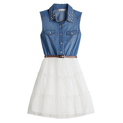 Tiered Denim Dress with hotsell Belt and Necklace Set