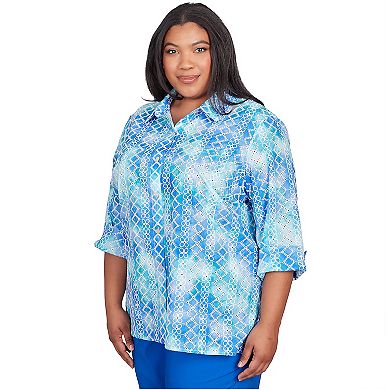 Plus Size Alfred Dunner Eyelet Tie Dye Button Down Top