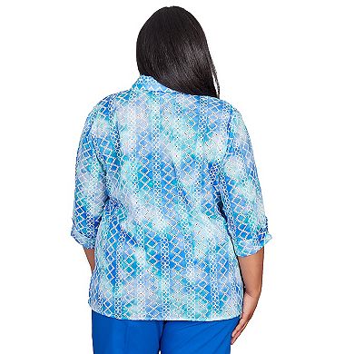 Plus Size Alfred Dunner Eyelet Tie Dye Button Down Top