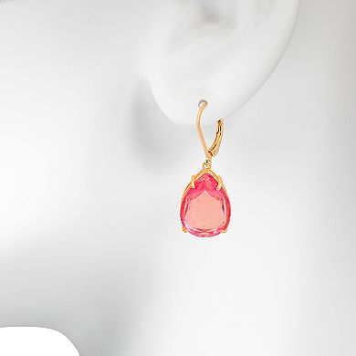 Emberly Gold Tone Pink Pear Shape Drop Earrings