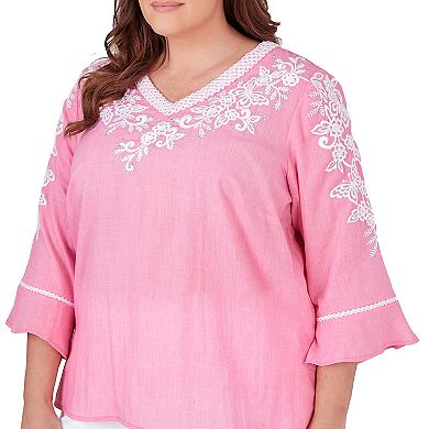 Plus Size Alfred Dunner V-Neck Embroidered Top