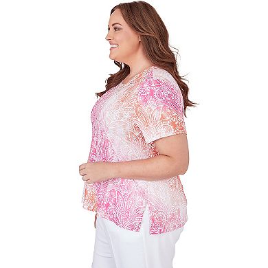 Plus Size Alfred Dunner Ombre Medallion Top with Lace Detail