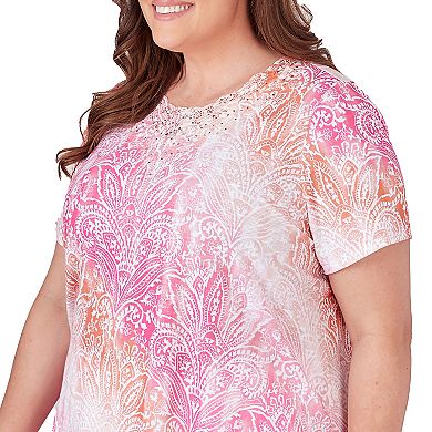 Plus Size Alfred Dunner Ombre Medallion Top with Lace Detail