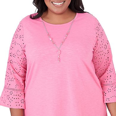 Plus Size Alfred Dunner Eyelet Trim Top with Detachable Necklace