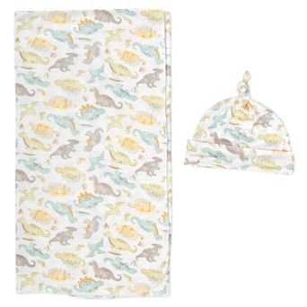 Baby Essentials Super Soft Dinosaur Swaddle Blanket and Hat Set