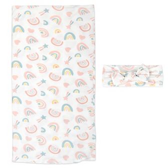 Baby Essentials Super Soft Rainbow Swaddle Blanket and Headband Set