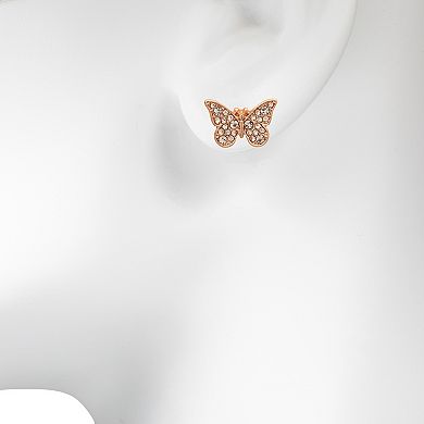Emberly Gold Tone Butterfly Pave Stud Earrings