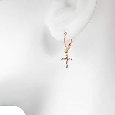 Emberly Gold Tone Pave Cross Drop Earrings