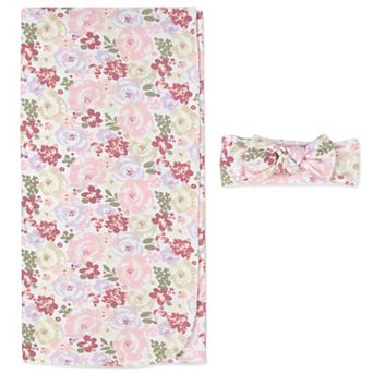 Baby Essentials Super Soft Floral Swaddle Blanket and Headband Set