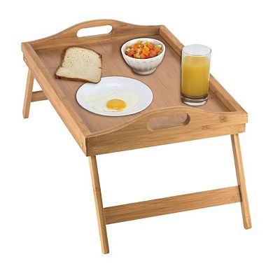 Wooden Breakfast Bed Tray with Folding Legs - Bamboo Bed Table - Bed Tray Table Natural Color
