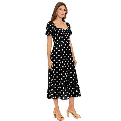 Women's London Times Floral Squareneck Puff Sleeve Empire Waist Midi Dress