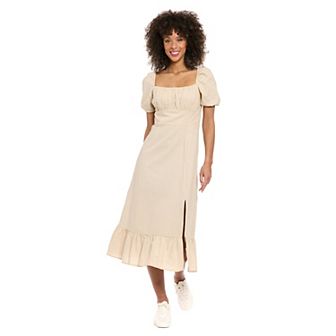 Women's London Times Floral Squareneck Puff Sleeve Empire Waist Midi Dress
