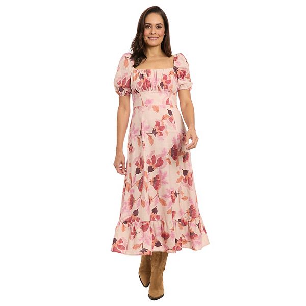 Threaded Pear Molly Floral Square Neck Empire Waist Tiered Maxi Dress