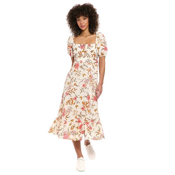 Floral Printed Puff Sleeve Empire Dress