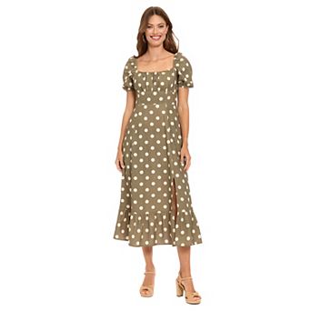 Women's London Times Floral Squareneck Puff Sleeve Empire Waist Midi Dress