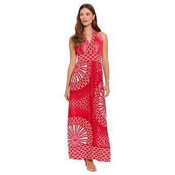Women's London Times Floral Print Sleeveless V-Neck Flowy Maxi Dress