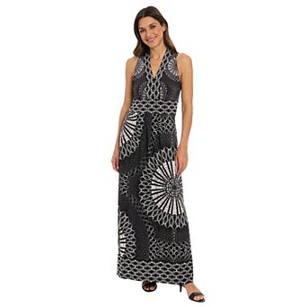 Women's London Times Floral Print Sleeveless V-Neck Flowy Maxi Dress